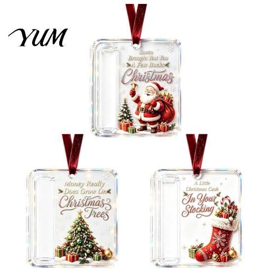 Reusable Acrylic Gift Holder 3 Pcs Christmas Cash Ornament, Money for Cash, Clear Party Favors Xmas Tree Hanging Decoration, Holiday Gifts Stocking