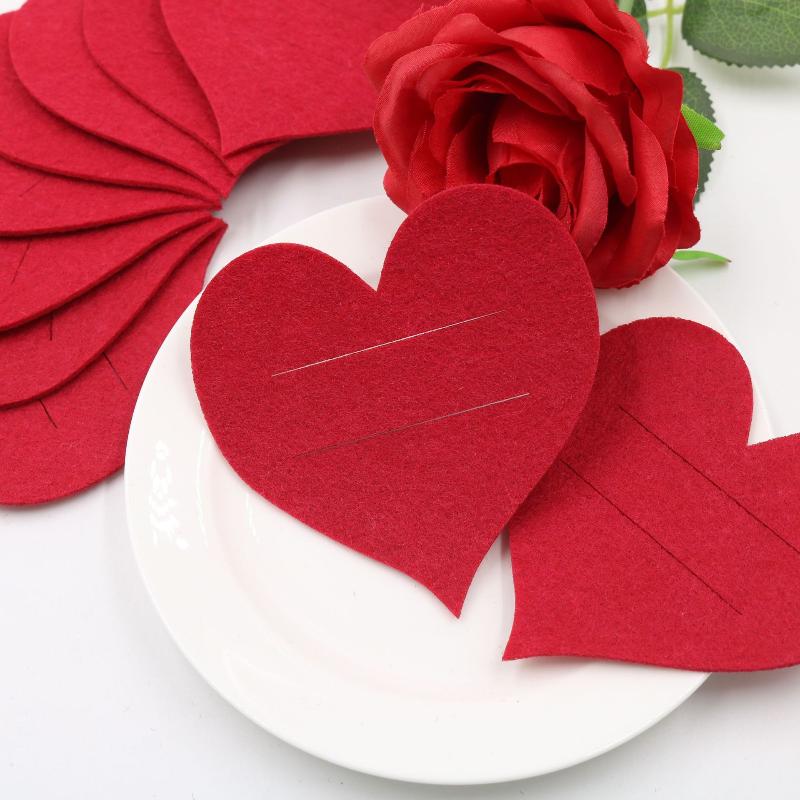 10Pcs Heart-Shaped Knife And Fork Covers, Valentine'S Day And Birthday Party Decoration Items, Home Tabletop Ornaments