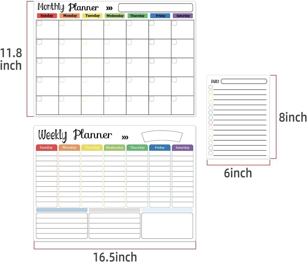 Magnetic Dry Erase Calendar Whiteboard Set (3-Pack) for Fridge, Wall, and Refrigerator Organization – Monthly, Weekly
