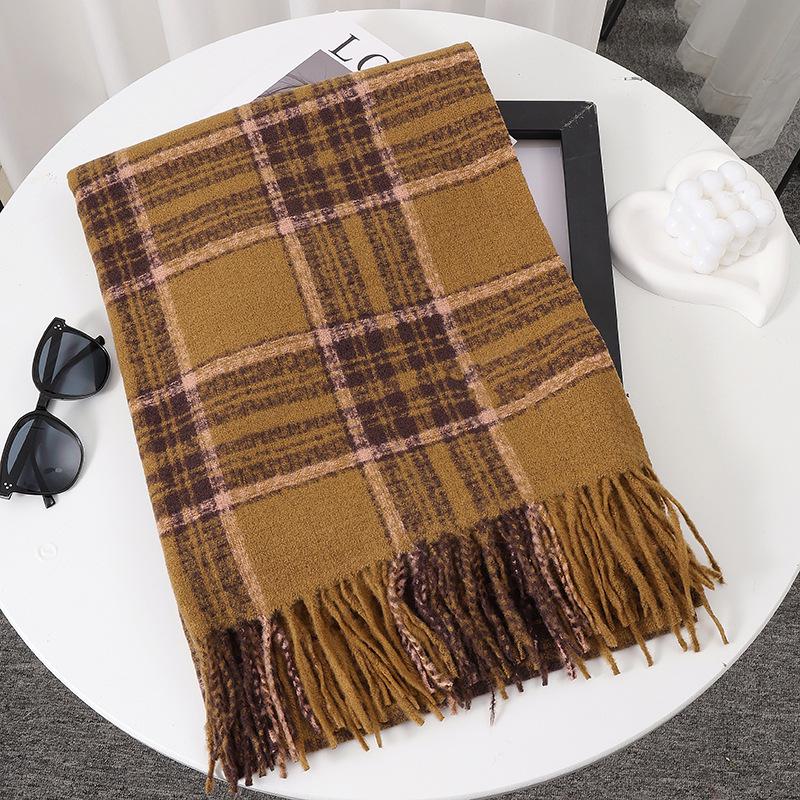 Women's Faux Cashmere Plaid Scarf - Korean Style, Thick & Warm Autumn/Winter Shawl