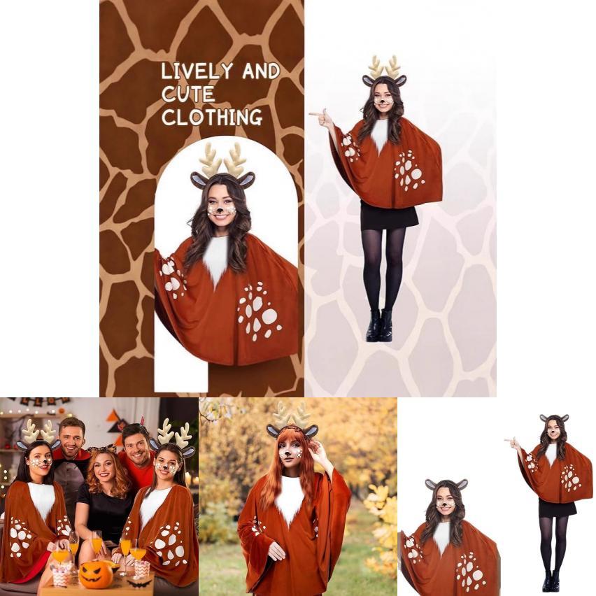 Weihnachts-Cosplay Rentierumhang mit Gesichtssticker und Stirnband für Feiertagspartys