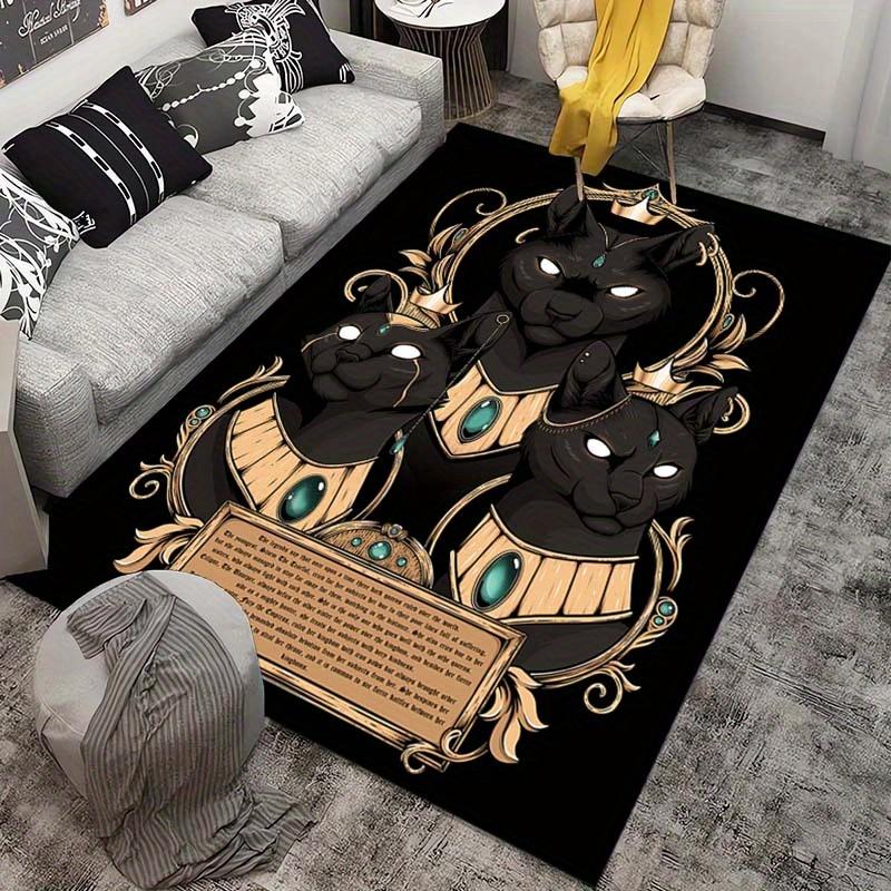 Black Cats in Crown Rug for Gothic Style Interiors | Dark Elegance Carpet | Vintage Home Decor Elements Skid resistant carpet
