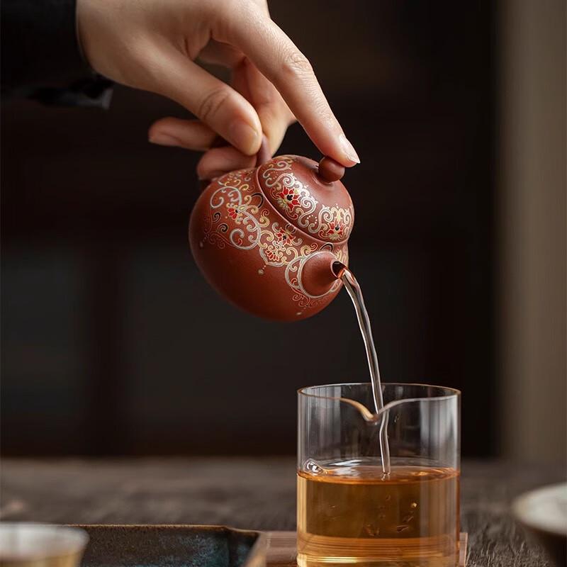 Zisha Wendan Kung Fu Teapot with Enamel Decor