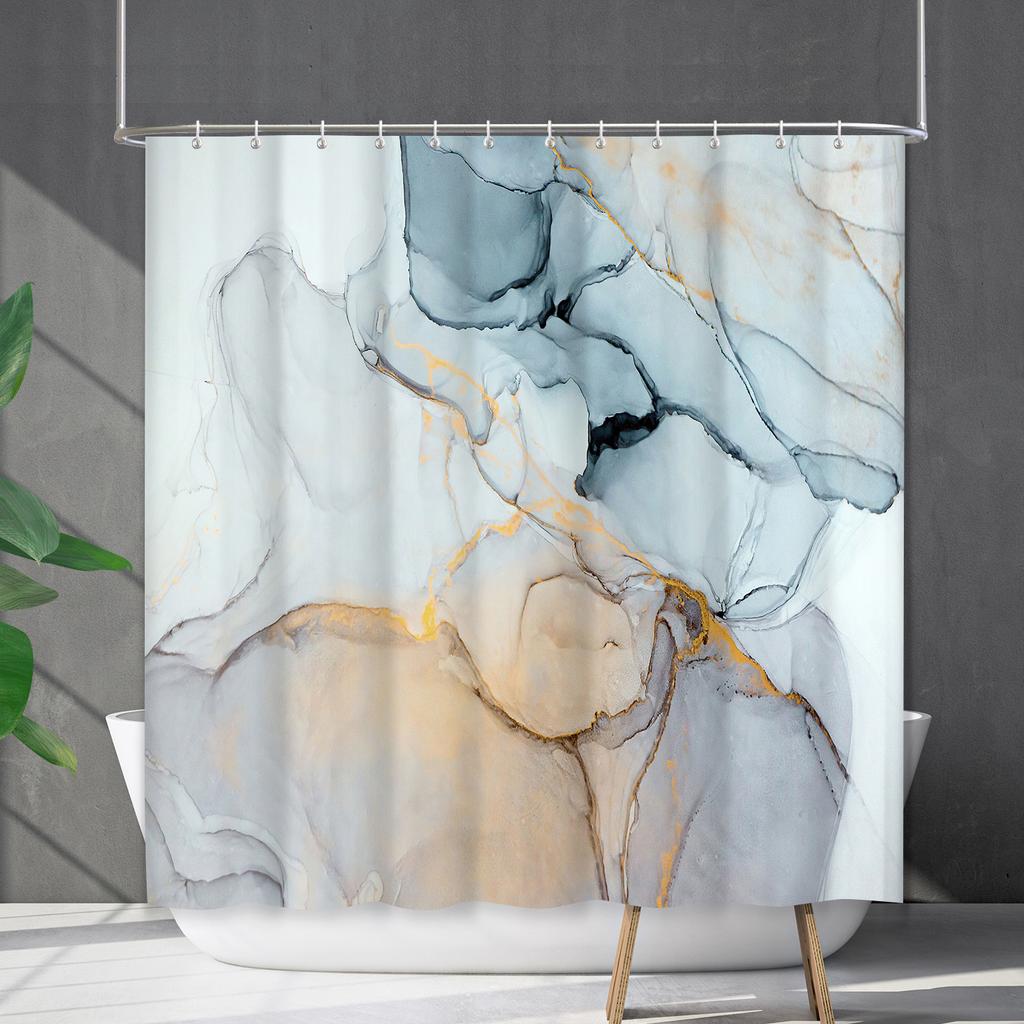 Shower Curtain Waterproof And Mildew-Proof Marble Pattern Bathroom Curtain Shower Curtain Partition Curtain Free Of Punching