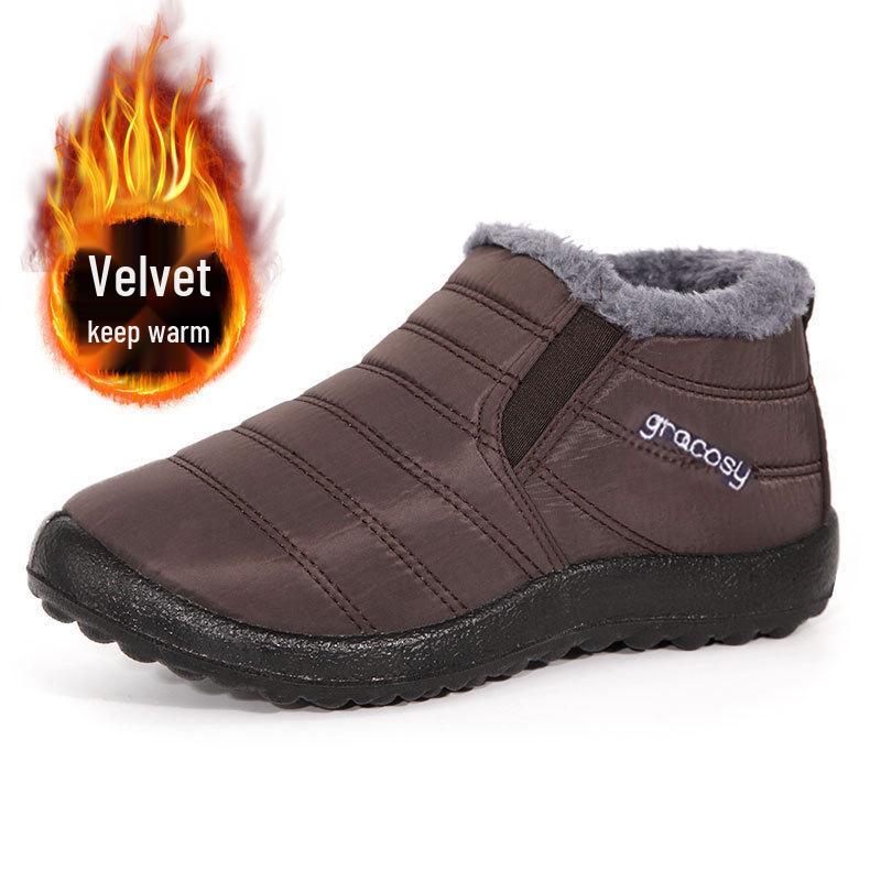 Unisex Plus Size Fleece-Lined Cotton Snow Boots for Middle-Aged & Elderly - Warm, Slip-On, Low-Cut Design