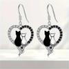 Charm Female White Black Zircon Stone Cat Animal Drop Earrings Cute Trendy Bridal Silver Color Dangle Wedding  For Women