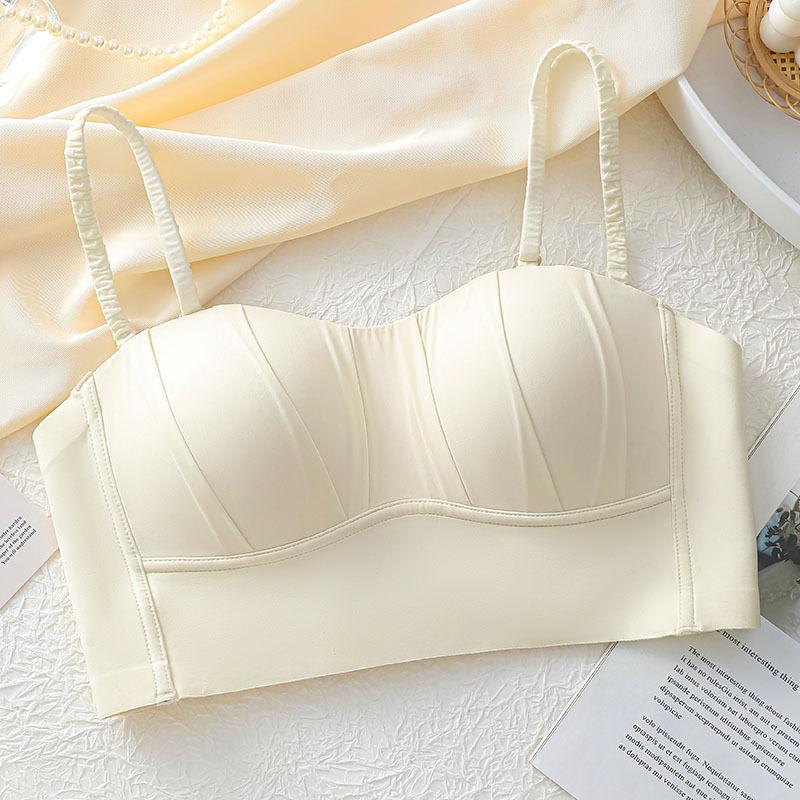 Women's Thin Style Fixed Bra Pad Camisole Bra Adjustable Tube Top Bandeau Underwear with Ruffles Sweet Princess Style