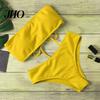Bikini Set 1 Women Beach Suit with Chest Pad No Underwire Solid Color Elastic Female Bandeau High Waist Bathing Two-piece Swimming Trunks Split