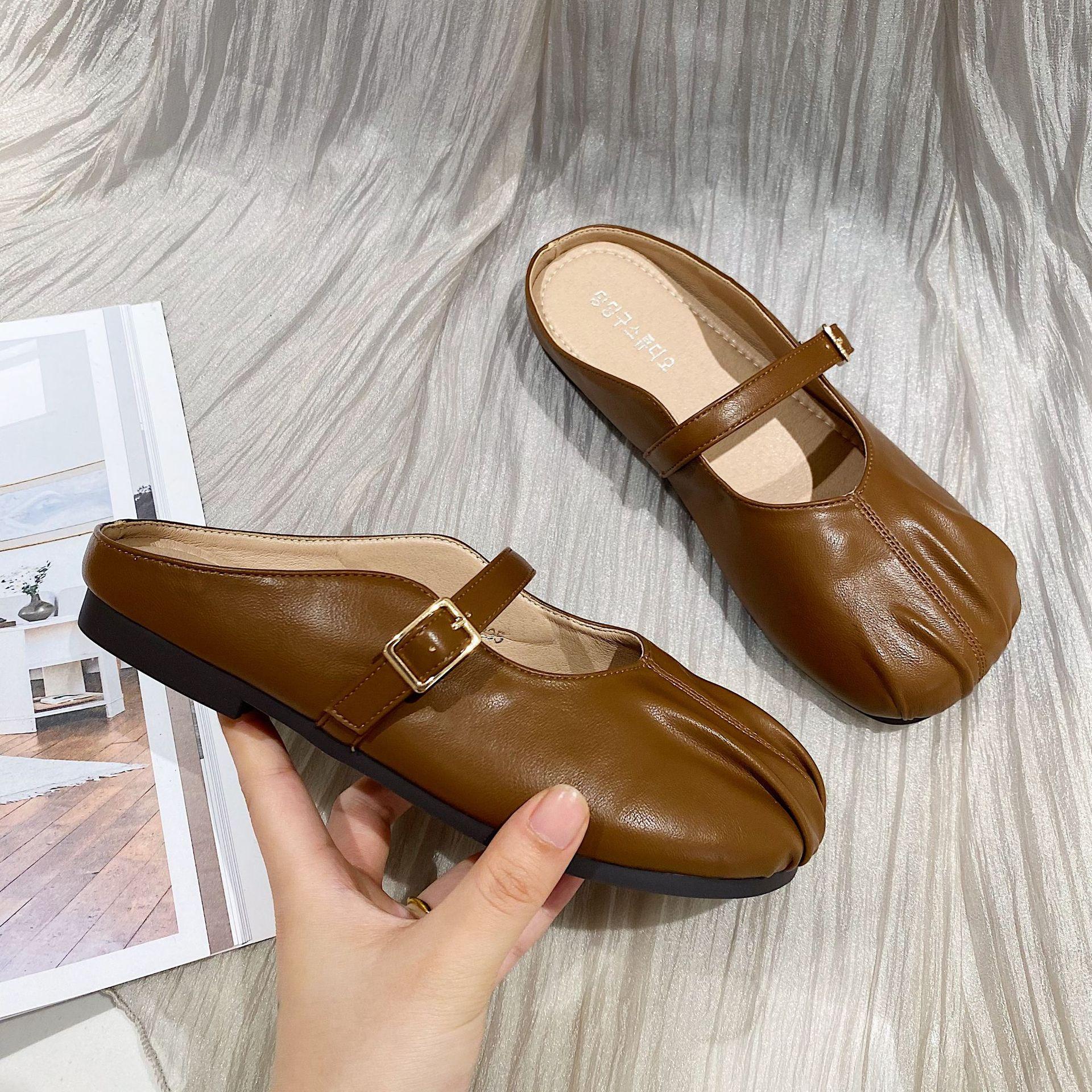 

Обувь Тапочки Плоские тапочки Женские закрытые носки Роскошные шлепанцы Лоферы Низкие дизайнерские пряжки ремешок Ткань Базовая резина Женские 39