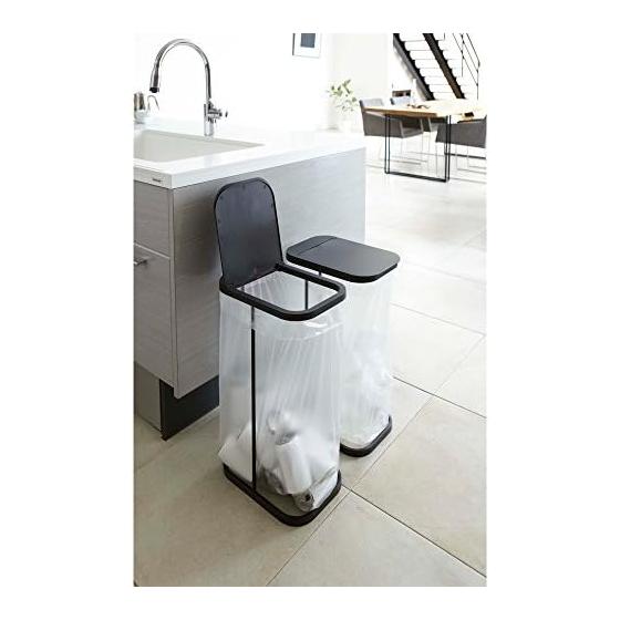 Yamazaki Jitsugyo (YAMAZAKI) Trash Can Set of 2 Garbage Bag Holder with Lid Separation Slim Kitchen Luce Black 7553 2SET