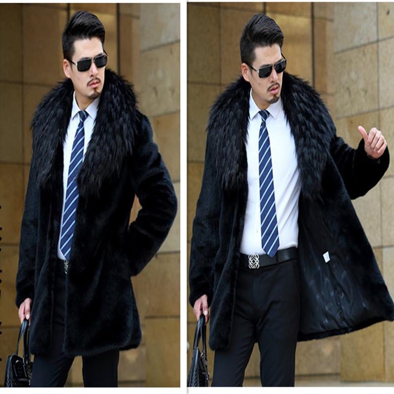 Men's fur jacket autumn and winter new imitation mink hair fox fur medium and long trench coat large size casual