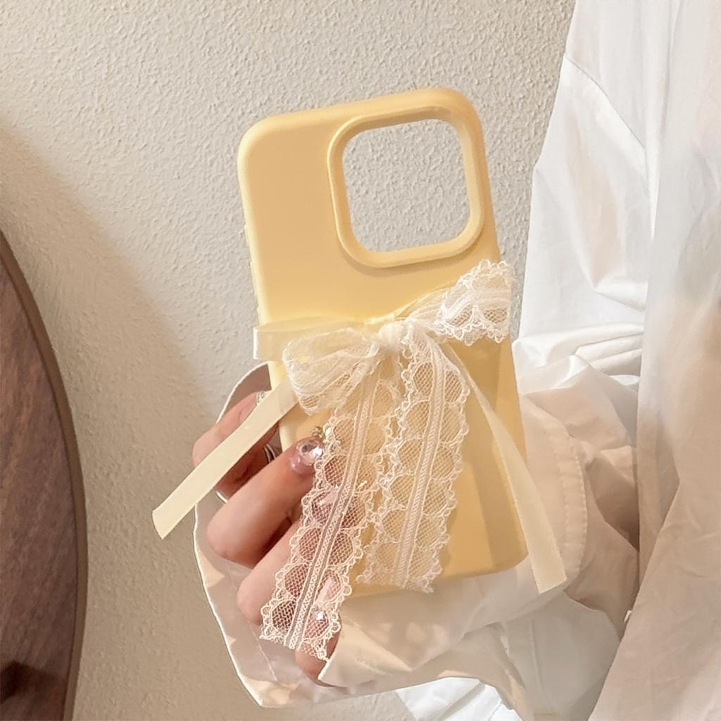 Ins Lace Bow Iphone17pro Max Suitable for 15 IPhone Case 14 Silicone 13 Three Dimensional 12 Soft