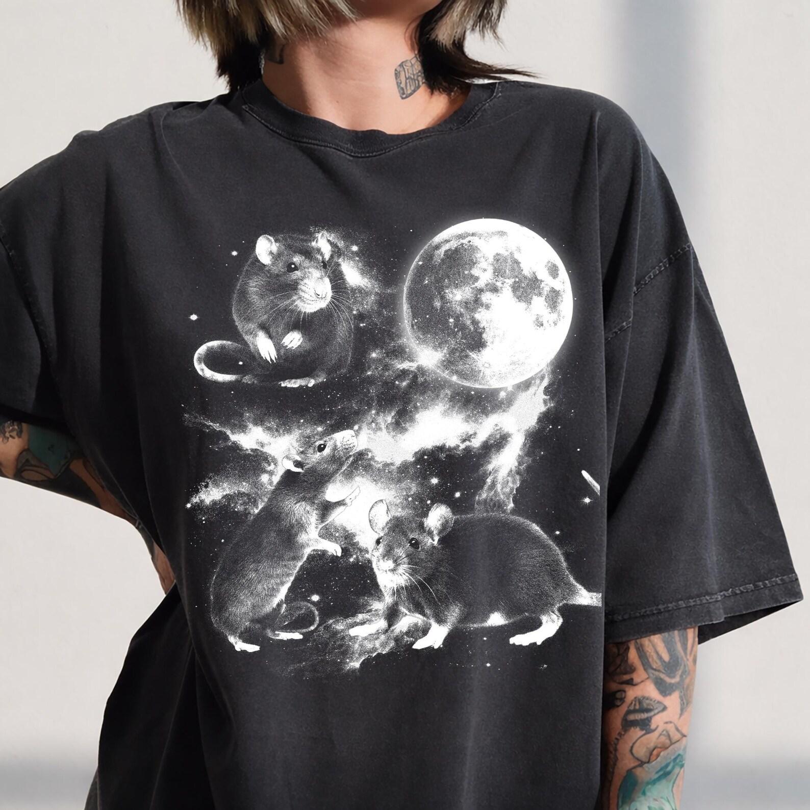 Vintage Howling Rats Moon T-Shirt, Funny Meme Graphic Tee, Goblincore Clothing 4XL