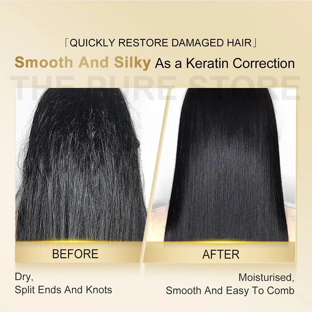 PURC Mască hrănitoare pentru păr cu aur de 24K, îndreptare magică, tratare profesională a părului cu cheratina, produs de îngrijire a părului pentru femei