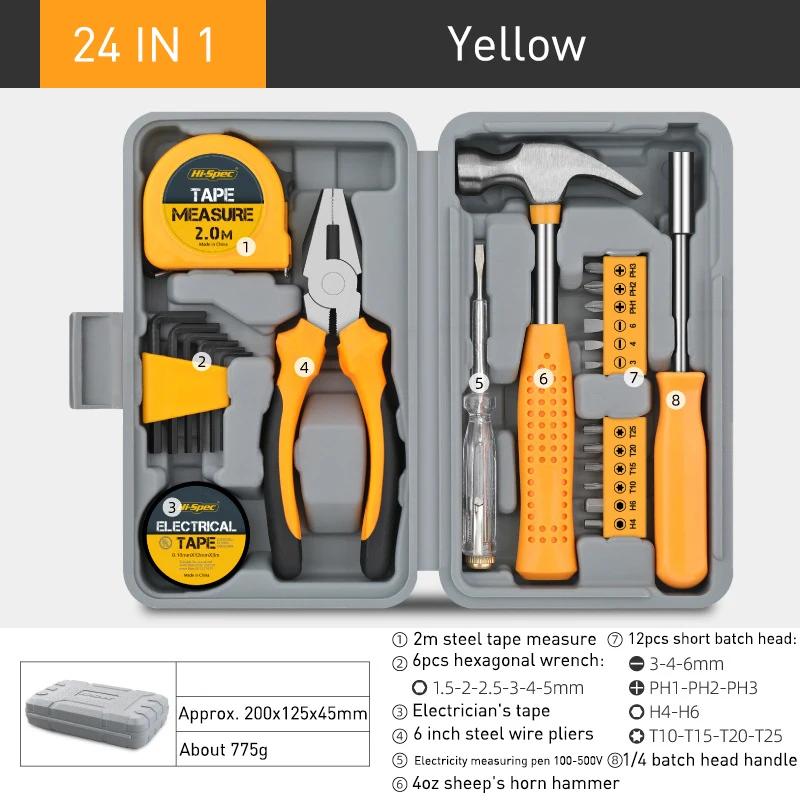 

24 In 1 Multifunctional Home Repair Hand Tool Set Pliers Tape Measure Hammer Wrench Screwdriver Pink Hardware With Toolbox