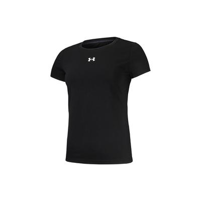 Printed Stripe 3D Logo Athletic Knit Fitted Straight-Cut Crew Neck Short Sleeve T-Shirt Women Tops Black 22500520-001