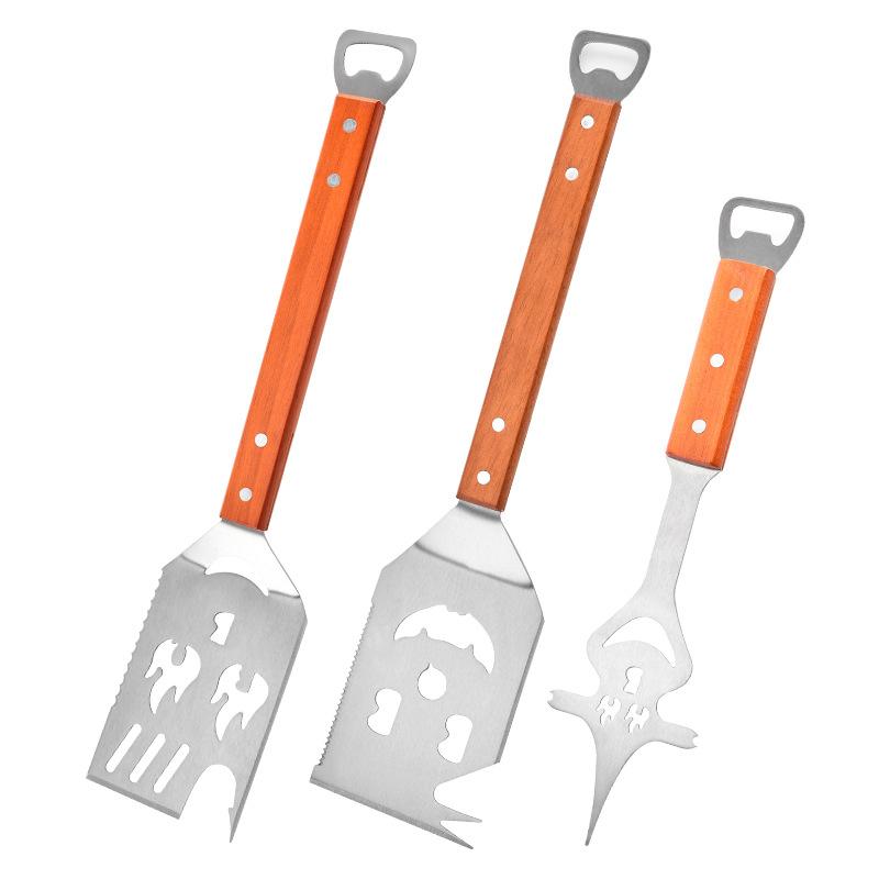 Multifunction BBQ Tool - Outdoor Grill Spatula, Stainless Steel, Wooden Handle - Best BBQ Gifts for Men