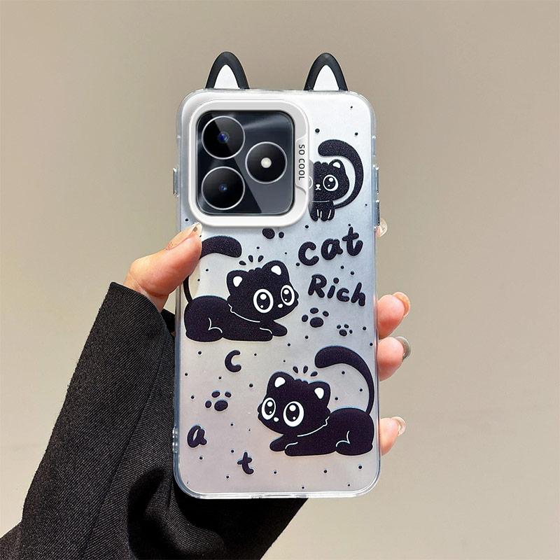 KEYSION Süße Cartoon-Ohren Hülle für Realme C53 C51 mit Lanyard Stoßfeste Handyhülle aus weichem Silikon + PC für OPPO Realme Note 50