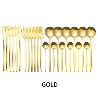 24pcs Gold Dinnerware Set Stainless Steel Cutlery Set Knife Fork Spoon Tableware Set Kitchen Flatware Set Dishwasher Safe
