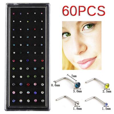 60Pcs L Style   Nose Ring Bone Stud Steel Piercing Jewelry