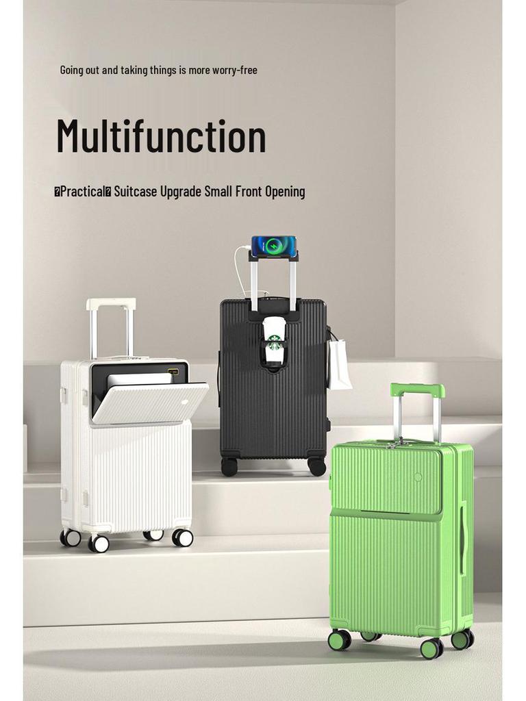 24-inch Multifunctional Suitcase with Cup Holder & Universal Wheels, Carry-On Trolley Case with Combination Lock for Men & Women.