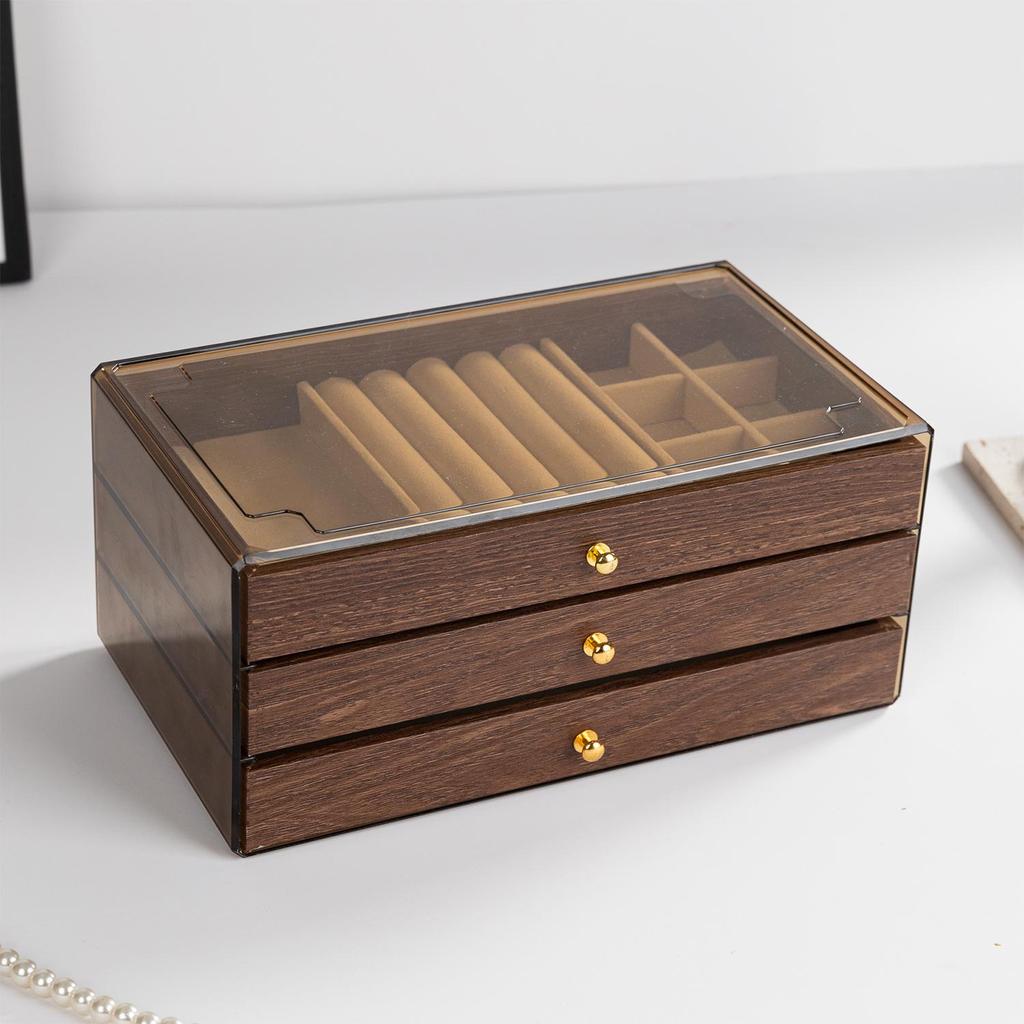 Retro Walnut Wood Jewelry Box: Organizer for Earrings, Rings, Bracelets, and Necklaces