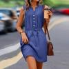 PEYWOW Moda damă vară primăvară rochii casual fără mâneci cu decolteu în V cu imprimeu