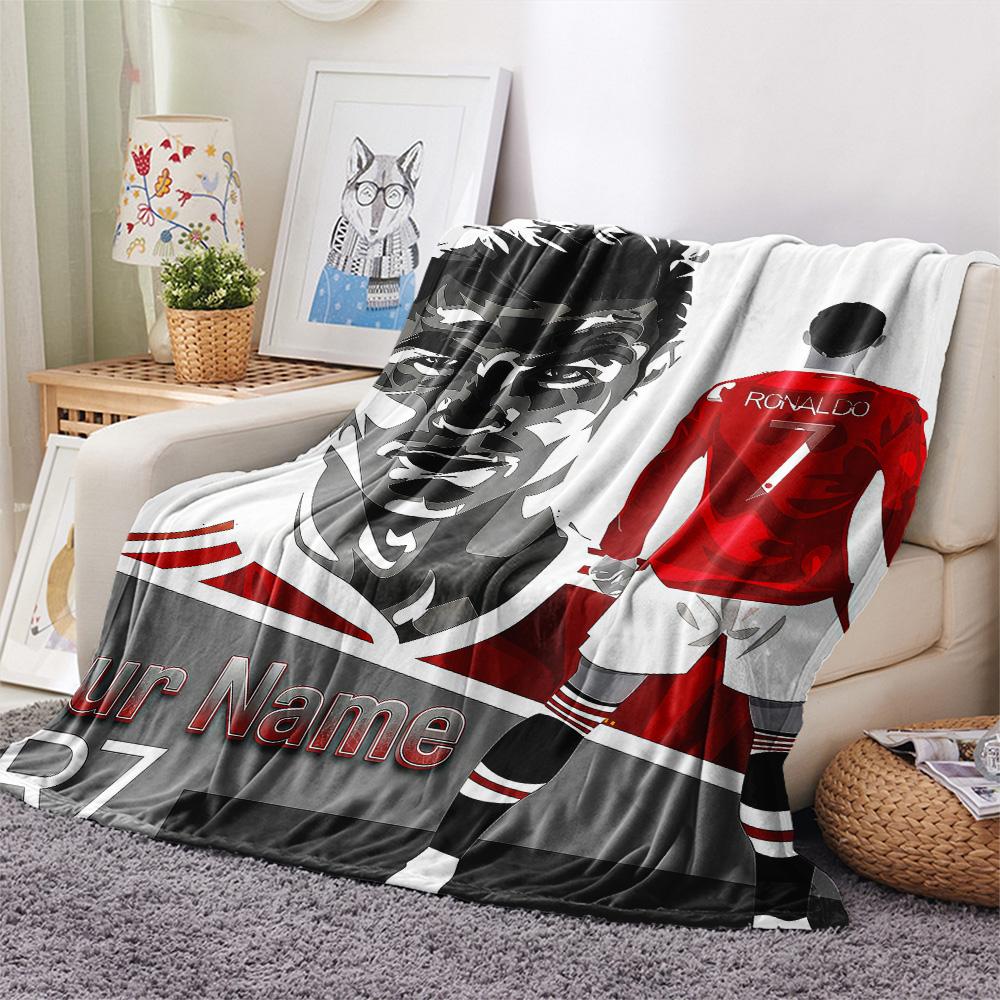 1PC Custom Name CR7 Patterned Flannel Blanket Suitable For All Seasons for Home Decor Warmth and Comfort Gifts Holiday Present -HE111