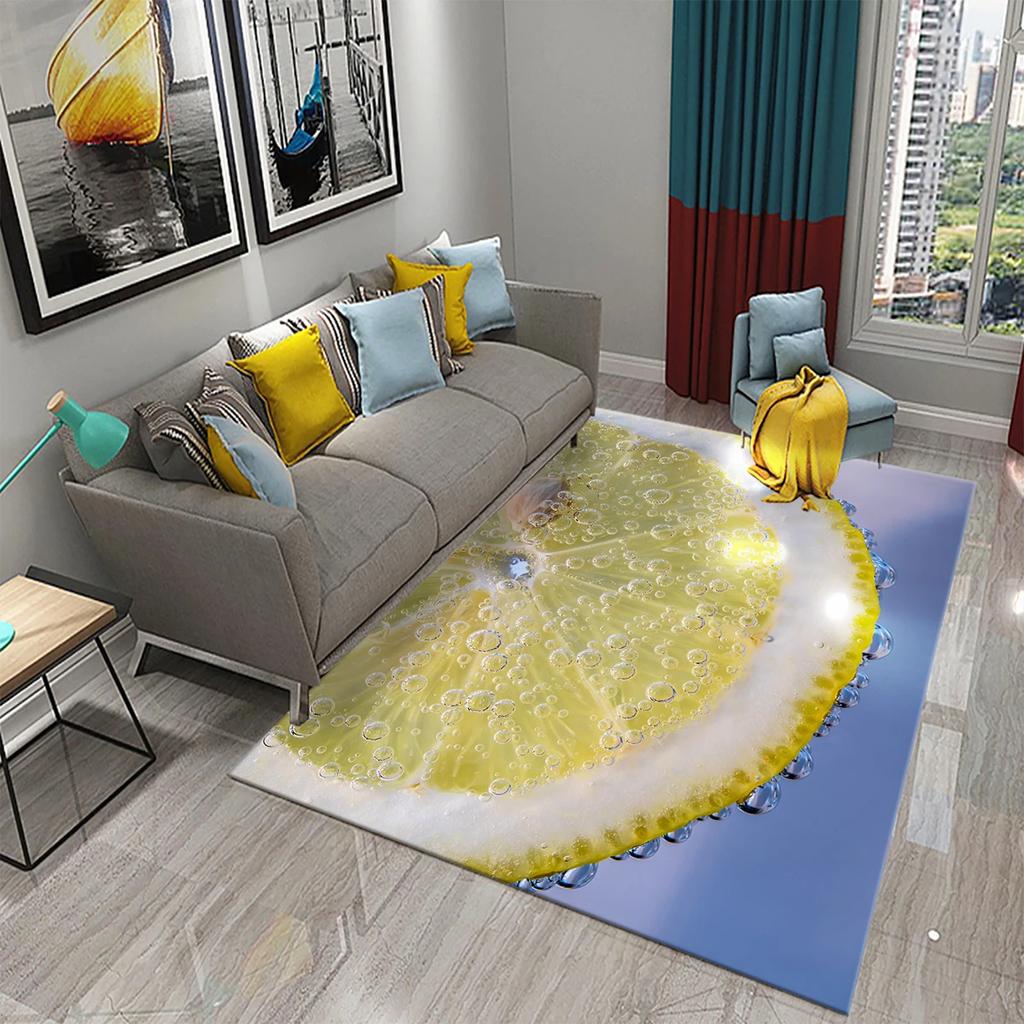 Yellow Lemon Rug Fruit Theme Carpet Pink Background Floor Carpets Bedroom Living Room Rectangle Rugs Decor Door Mat Yoga Mats