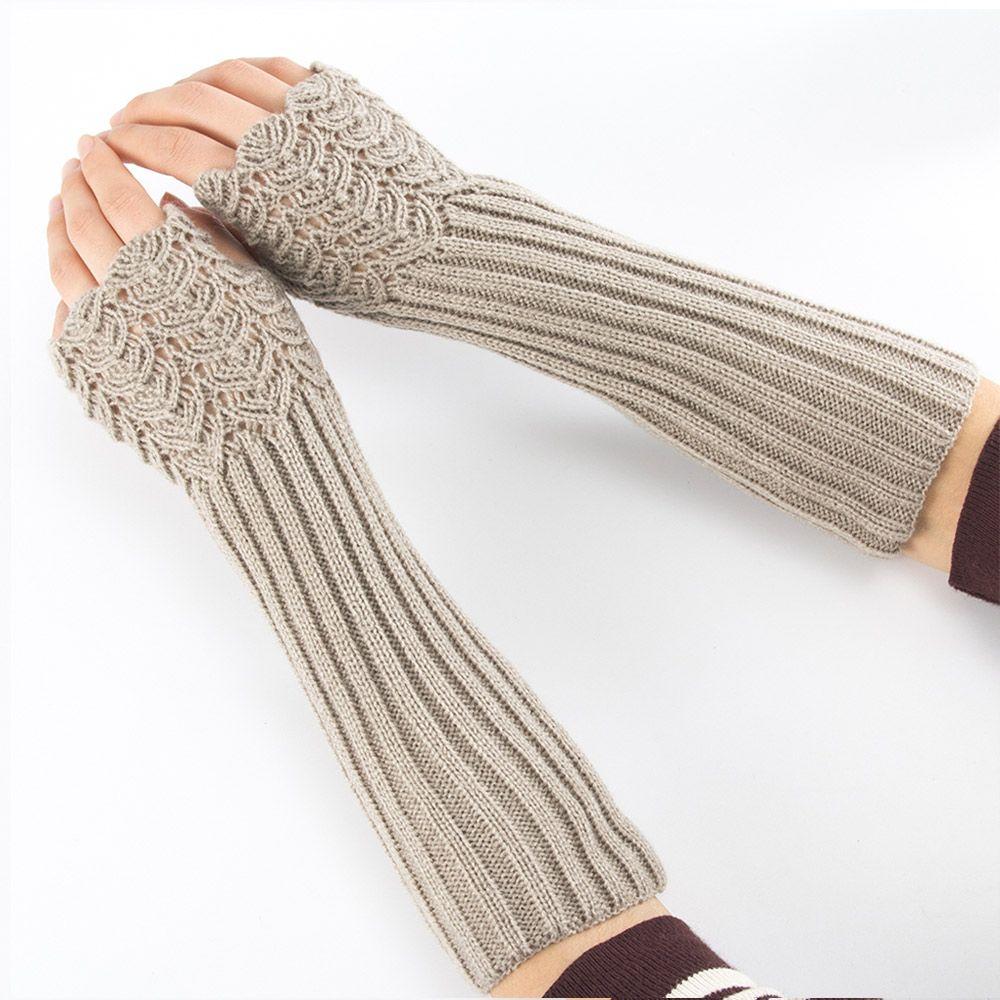 Winter Candy Color Soft Thick Warm Fingerless Mittens Long Knitted Gloves Arm Warmers
