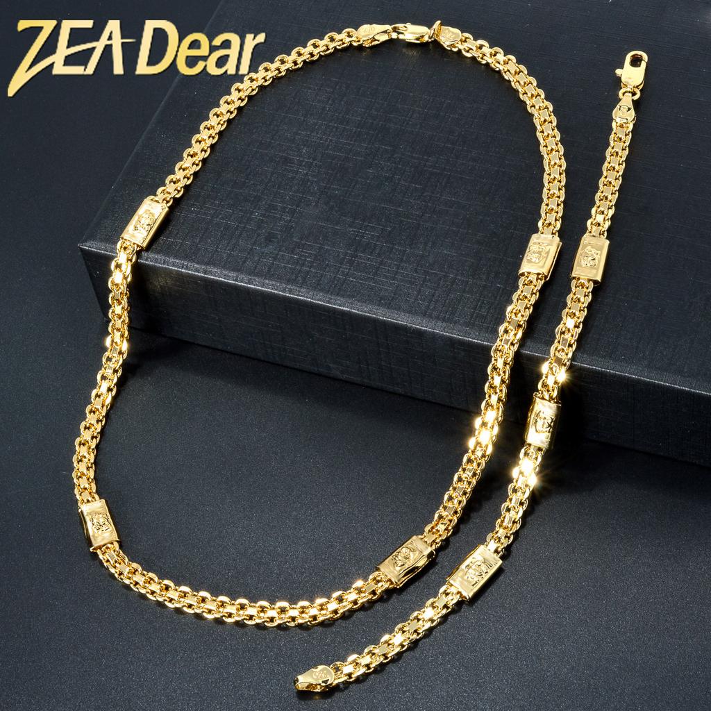 ZEADear Zirkónové Súpravy Dubaj 18K Zlatom Plátovaná Článková Reťaz Hip Hop Štýl Pánsky Choker Náhrdelník a Náramky 2024 Trendy Nový Párty Darček