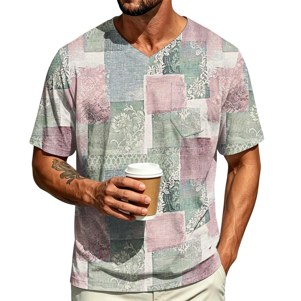 Men's Casual V-Neck Short Sleeve T-Shirt Lightweight Breathable
