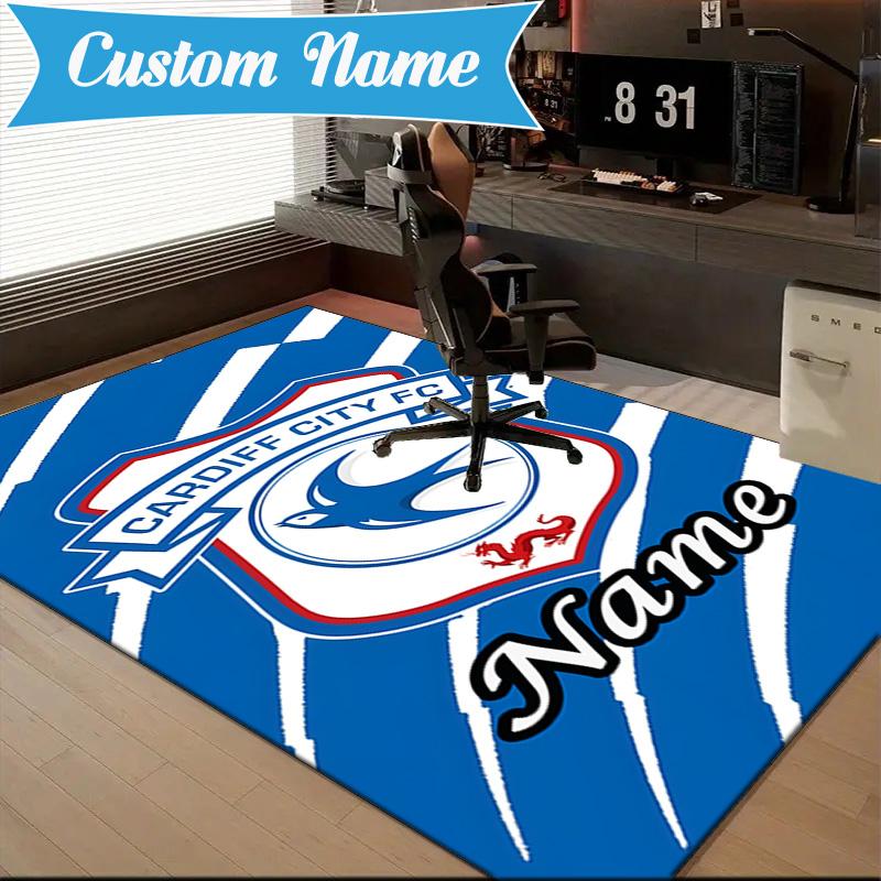 Custom Name Cardiff FC Crest Rug Game Carpet, Floor Mat for Bedroom Living Room Entryway Rug, Home Decor Idea Gift for Christmas Birthday