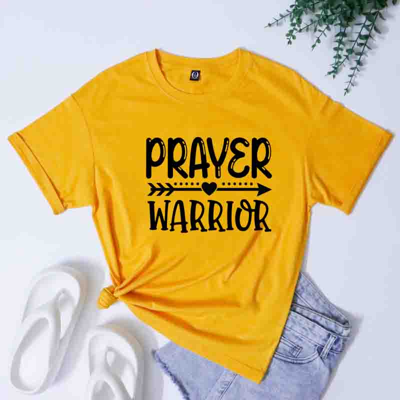 Prayer Warrior Heart Arrow TShirt 100 Cotton Christian Church Tshirts Cute Unisex Jesus Faith Bible Verse Tee Top