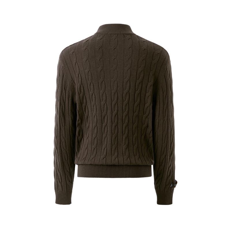 GIOVANNI VALENTINO Men's 100% Wool Cable Knit Mock Neck Zip Sweater