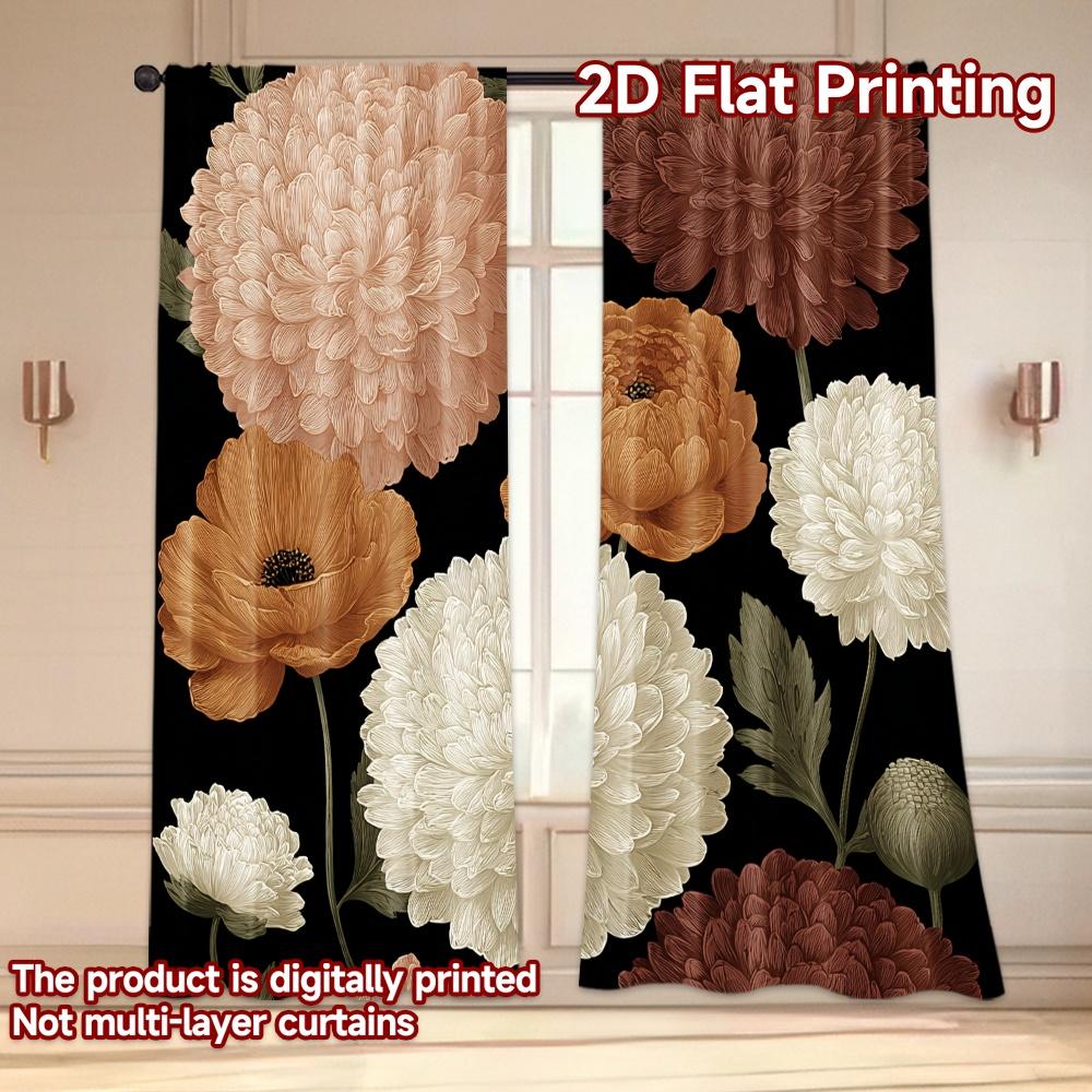 Flache Druckvorhänge Ohne Stange Florale Eleganz Dunkler Hintergrund Neujahrsfest Mode Stoff Vorhang Set von 2 Hergestellt Polyester Waschbar