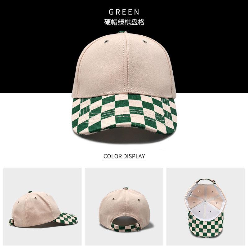 Fashion Checkerboard Baseball Caps 6 Panel Checkered Golf Hats Beige Green Plaid Checkered Sport Caps for
