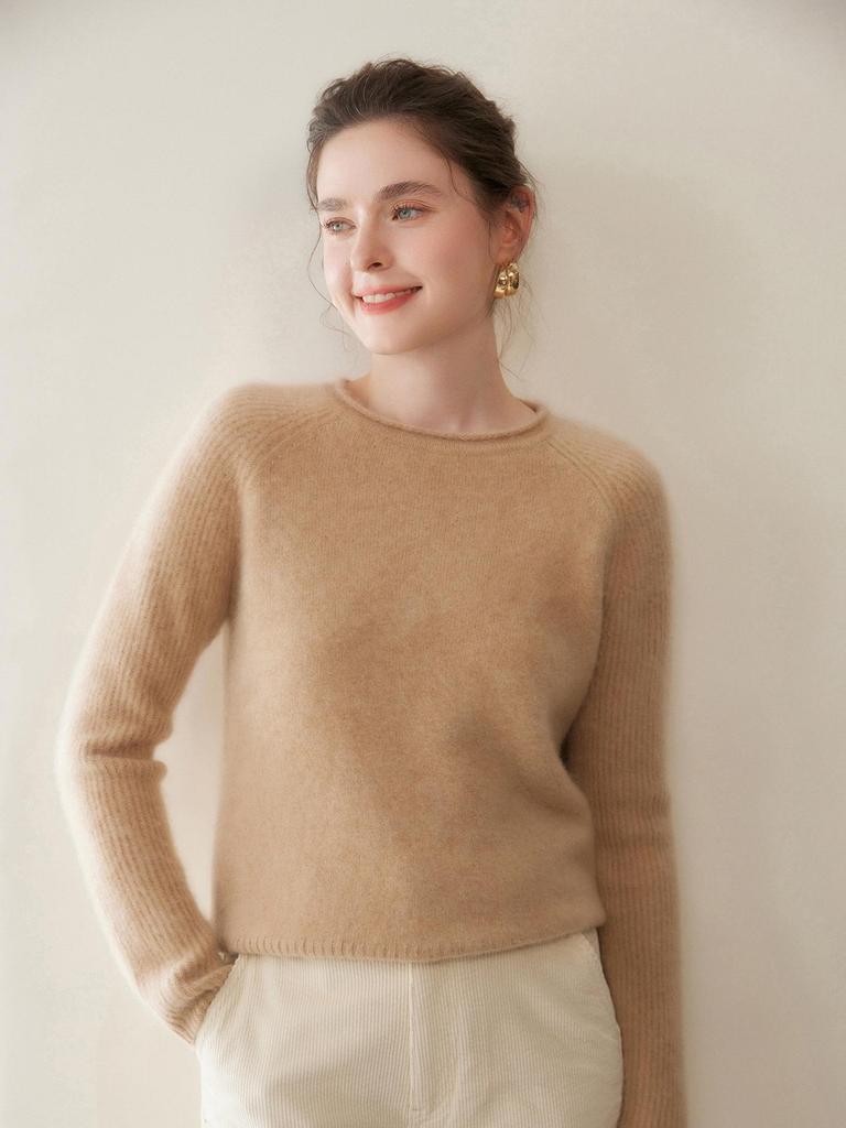 Women's Cashmere Sweater: Autumn/Winter, Round Neck, Loose Fit, Rolled Hem, Versatile Knit Pullover