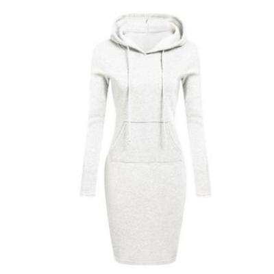 Women's Fashion Autumn Winter Solid Color Print Long Sleeve Hooded High Waist Casual Dresses