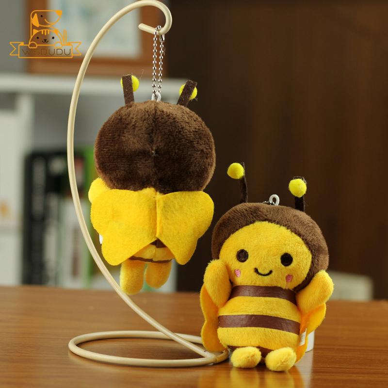 Cute Bee Plush Keychain Cartoon Stuffed Animal Toy Bag Charm Backpack Pendant Kawaii Mini Honeybee Soft Fun Decor Kid Girl Gift