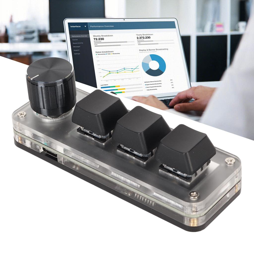 USB   3 Key Keypad with Knob   Programmable Type C Wired Connection Blue   One Handed Keypad for Gaming