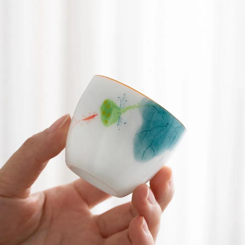 1 Pc Chinese Ceramic Teacup Handmade Lotus Tea Bowl Travel Master Meditation Cup Porcelain Tea Cup Household Tea Set 60ml