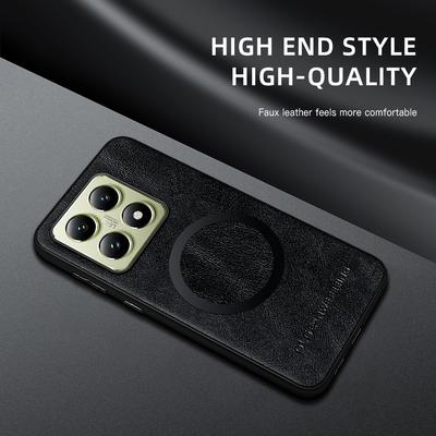 For Xiaomi 14T 14T Pro Fine-Hole PU Cow Pattern Leather Outer Magnetic Ring Soft Edge Anti-Drop Phone Case