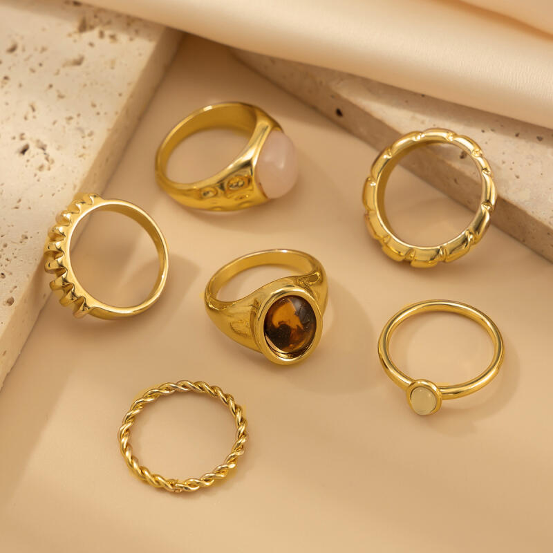6Pcs/Set Geometric Irregular Oval Metal Rings for Women Men Fashion Retro Gold Color Finger Rings Vacation Jewelry Accessories