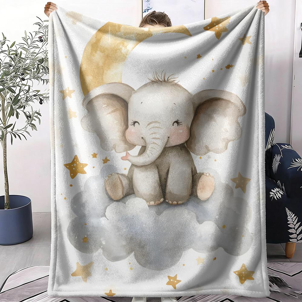 Cute Elephant on Cloud Throw Soft Flannel Throw Summer AC Blanket Lightweight Cool Nap Blanket for Sofa Bed Couch Travel 75X95CM
