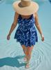 Grote Maat Dames Tankini Tweedelig Zwempak met Zwemrok en Boy Shorts - Blauwe Bladprint (5X)