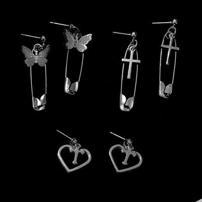 New Creative Pins Butterfly Drop Earrings for Women Fashion Unusual Ear Piercing Jewelry Vintage Punk Cool Heart Cross Earrings