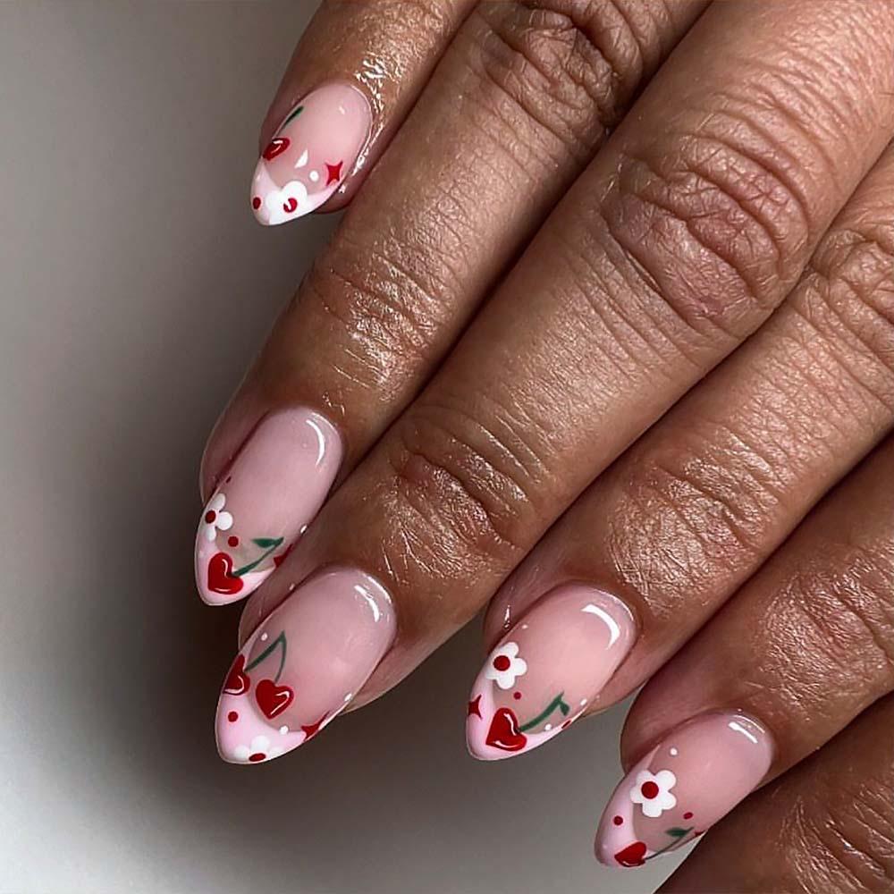 Cherry Heart 5D Embossed 3D Nail Stickers - Sweet & Lovely Xiaohongshu Influencer Design