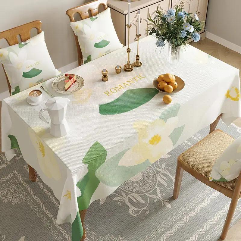Rectangular Waterproof Cotton Linen Table Cover Flower and Bird Printed Tablecloth Anti Slip Wear-resistant Home Desktop Cover