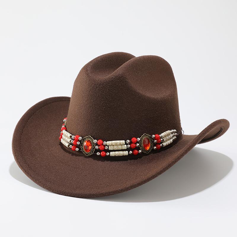 European, American and Western cowboy hats, fashionable and simple woolen top hats, retro chains, ethnic style men's and women's jazz hats